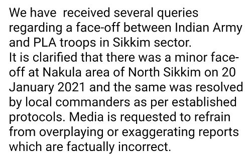Indian Army statement on Indo-China clash
