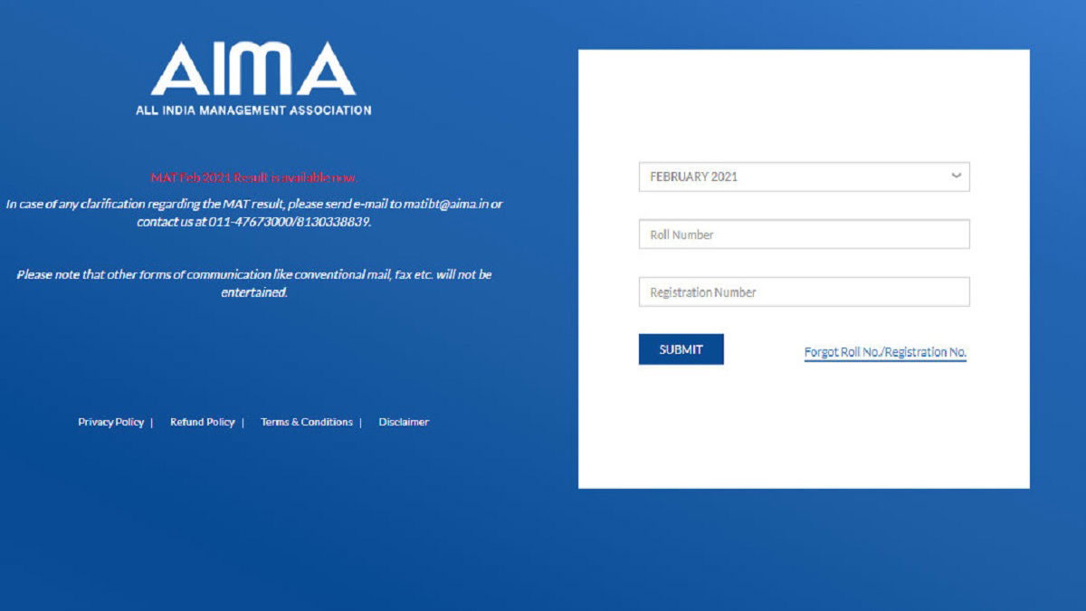 AIMA MAT Feb 2021 Results Declared, Official site and Steps to check