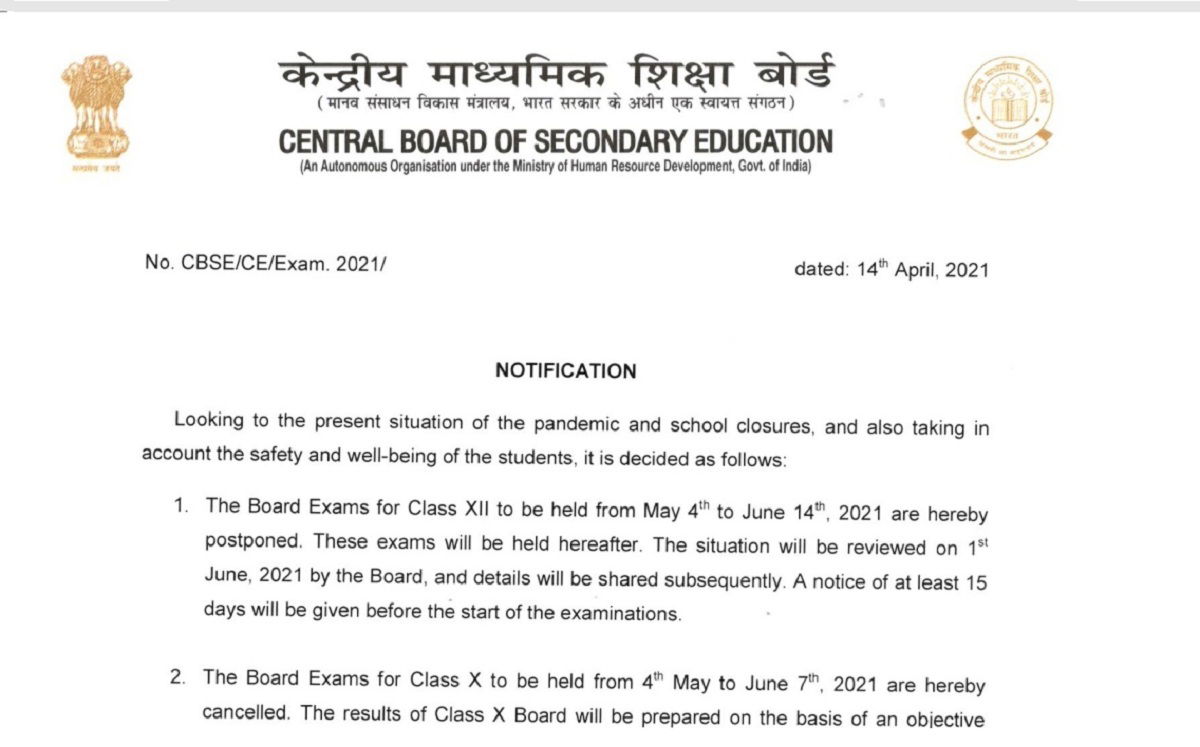 CBSE Class 10th Exams Cancelled, Postponed for Class 12th ...