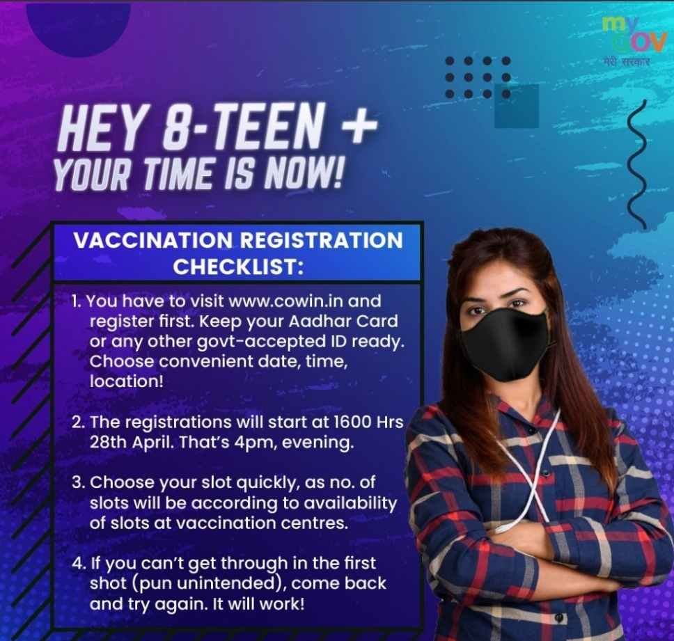 Covid19 Vaccination 18 Plus Registration, Slot Selection, Photo: MyGov.in