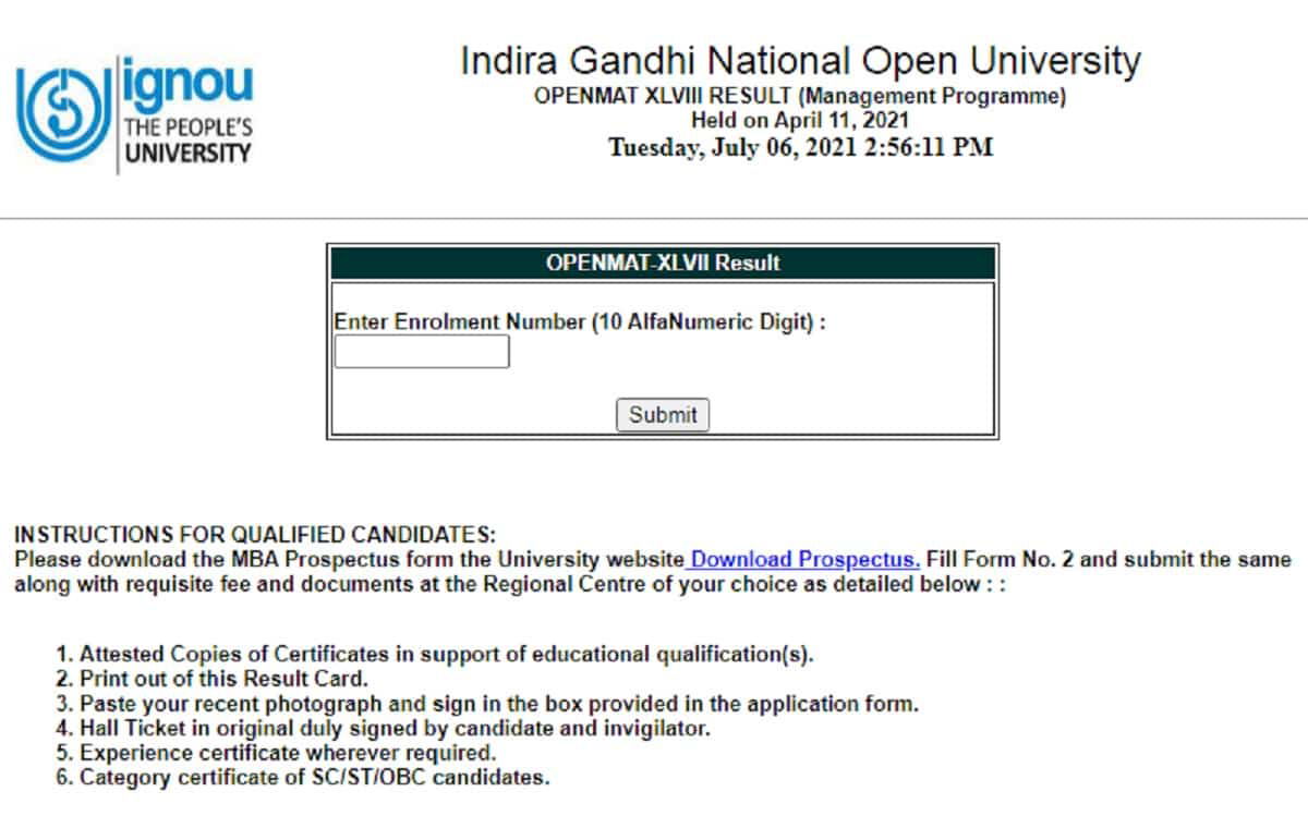 IGNOU Declares OPENMAT, BEd & BSc Nursing Entrance Results; Direct Link