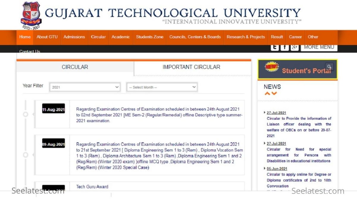 GTU 3rd Sem Remedial Exam 2021 Time Table Released gtu.ac.in; Exams