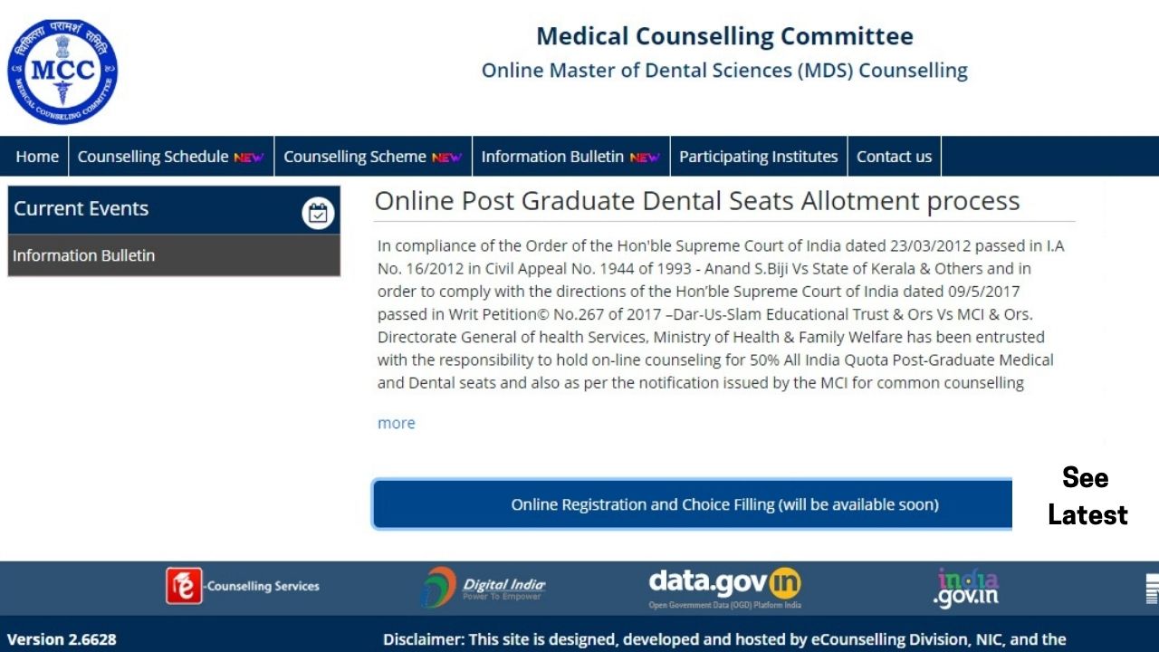 Neet Mds Counselling Registration Begins Mcc Nic In At Pm St