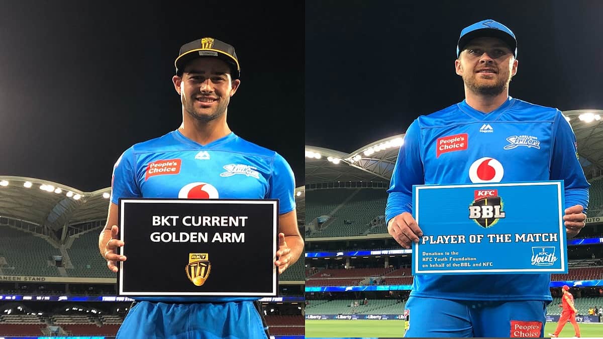 Adelaide Strikers Pacemen Wes Agar Wins Bkt Golden Cap Gibson Named Man Of The Match See Cricket