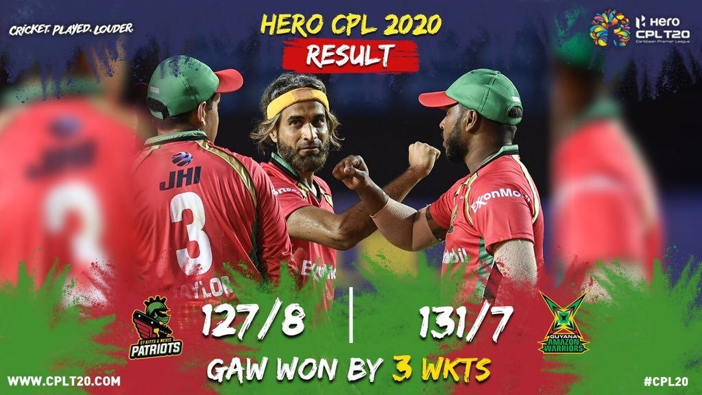 CPL T20, Match 4: GAW Vs Nevis Patriots Highlights: Guyana Amazon Warriors beat St. Kitts & Nevis Patriots by 3 wickets
