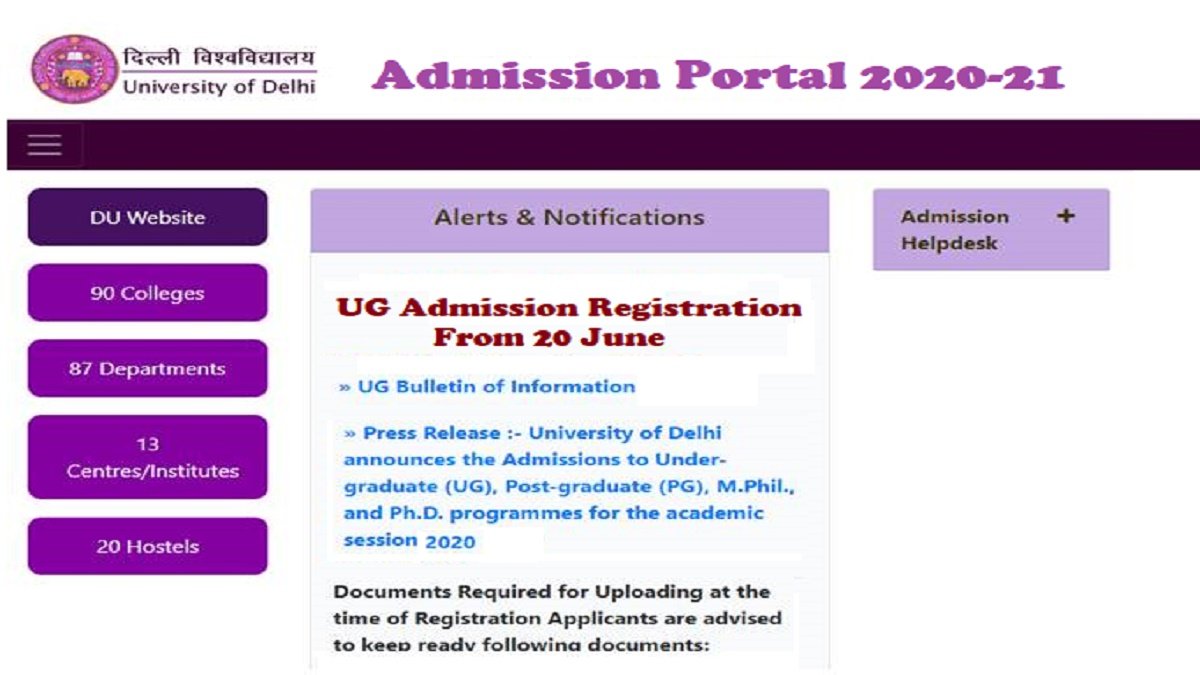 DU UG Admission Portal 202021 Registration from Home begins, Last
