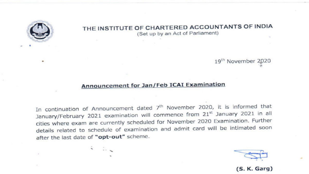 Icai Releases January February 2021 Exams Notice 31 000 Students Opt Out So Far For Next Year Exams See Latest