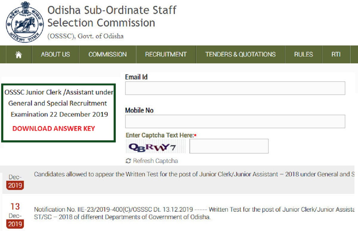 OSSSC Junior Clerk Answer Key 22 December ! Junior Assistant Question