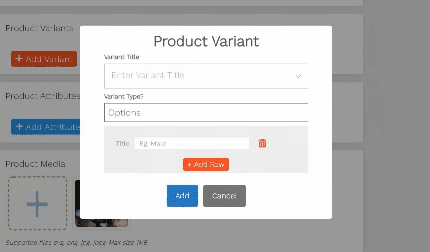 On the Manage Product page, scroll down to the Product Variants section  (1)
