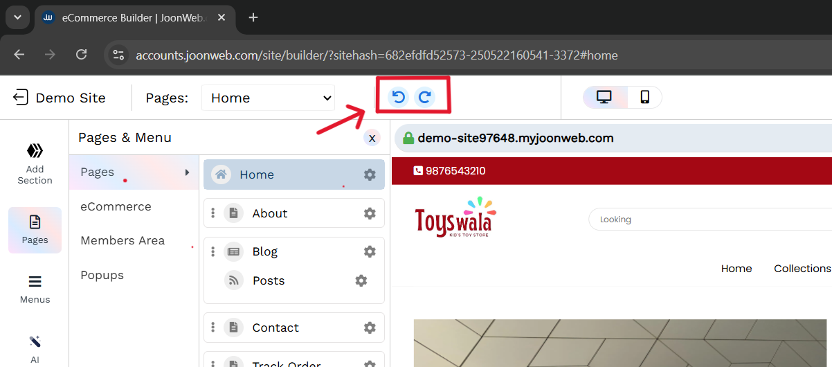 JoonWeb undo & redo options