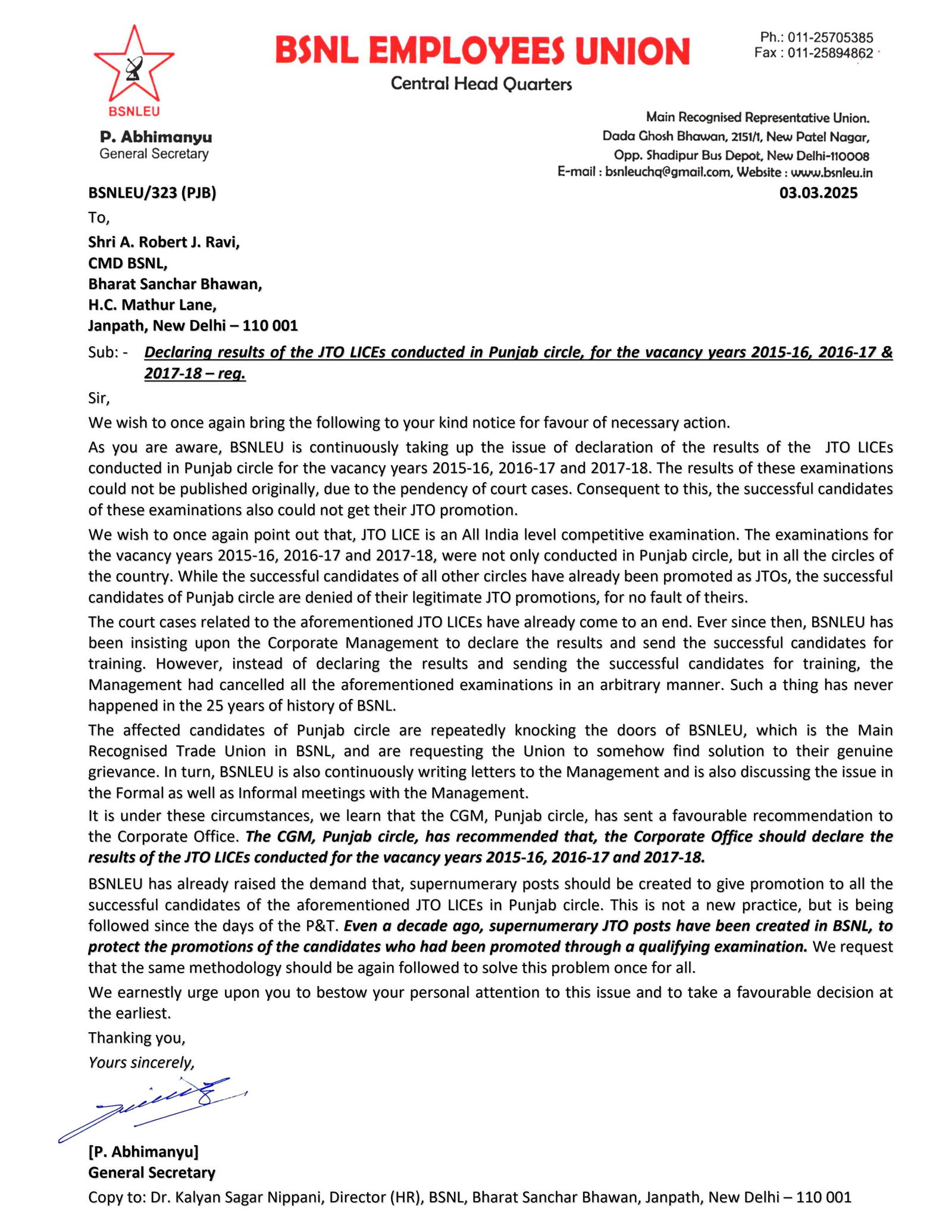 letter to CMD BSNL - 03