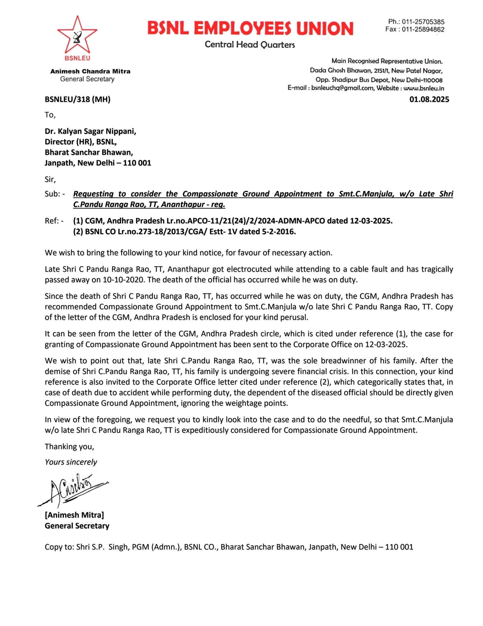 letter to Director (HR) on 01