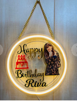 Personalized Birthday Neon Wall Hanging With Photo Image