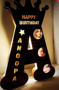 Customized A To Z Alphabet Big Wooden Name Board With Three Photos Image 