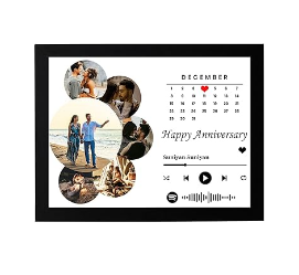 FA6 Wood Personalized Calendar Collage Wall Mount Rectangular Photo Frame with Photo Upload, Customized Spotify Song and QR Code for Valentine's Day, Birthday, Wedding Gifts (8x12 Inches), Black Image