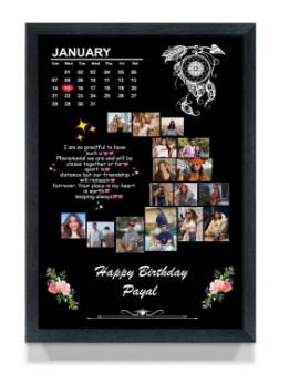  Wood A Perfect Gifter Moon Shape Personalised Photo Collage Rectangular Frame, Black - Wall Mount Birthday & Anniversary Photo Collage Gift - Wedding... Image