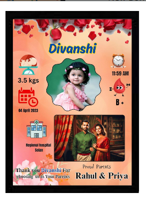  Shree Govindam Customized Wood Rectangle/Square Collage New Born Baby Photo Frame With Photo Upload For Boy,Girl,Parents And Birth Details| Wall Mount|A4... Image