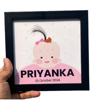 Personalized Baby Photo Frame with First Hair Storage – Custom Name & Birthdate – Premium Wood,4x4 Inches, Acrylic Cover - Gift for Baby Birthday... Image