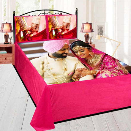 Pink Velvet Wedding Photo Printed Bed Sheet Image