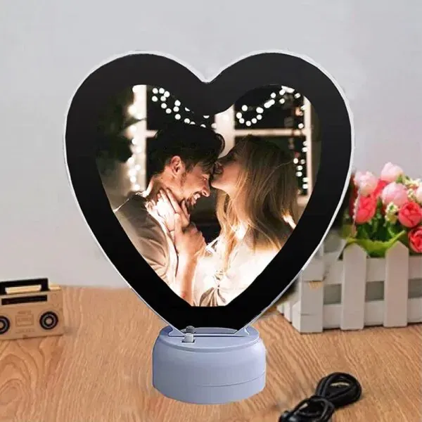 Customised Magic Mirror with LED Light (White Heart) Image
