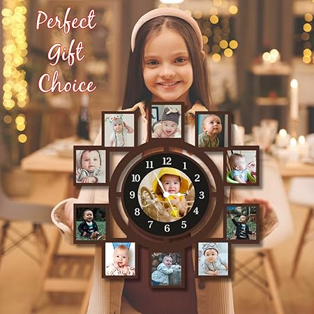 10 Blocks Circle Customized Wall Clock Custom Photo Wall Clock for Family Friend Wife Husband Kids Bestie Special Birthday Gift Anniversary New Year Gift Image