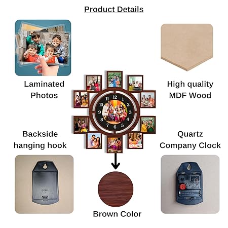 10 Blocks Circle Customized Wall Clock Custom Photo Wall Clock for Family Friend Wife Husband Kids Bestie Special Birthday Gift Anniversary New Year Gift