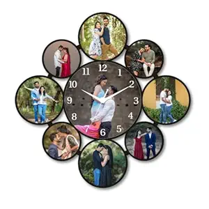 9 Circles Photo Clock Gifts Personalized Wooden Clock Customized Clock for Birthday Anniversary Round Wall Clock with Photos for Friends and Family 18 inches 14 inches 12 inches Clocks Image