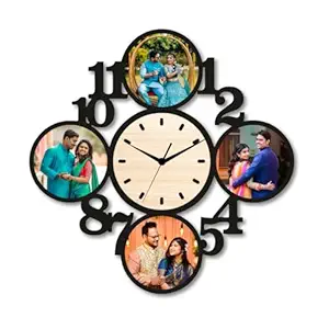 Personalized Wall Clock with 4 Photos Custom MDF Wood Photo Collage Clock Customize clocks for wall with photo Unique Home Decor & Gift for Weddings, Anniversaries,Birthday and Housewarmings Image
