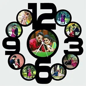 Wooden Clock with 9 pics, Round Wall Clock, Personalized Photo Wall Clock, Gift for Birthday Anniversary Wedding Valentine Couples