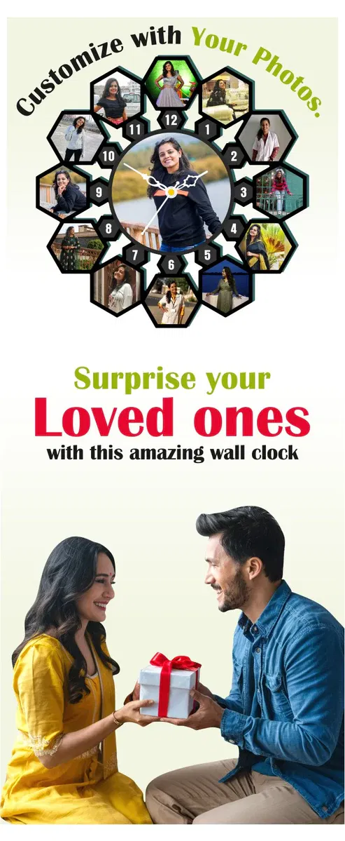 Hexa Wooden Clock with Photos wedding annivarsary gift 