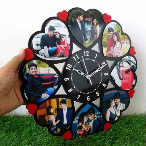Wooden Clock with 8 Hearts annivrsary memory wedding gift 