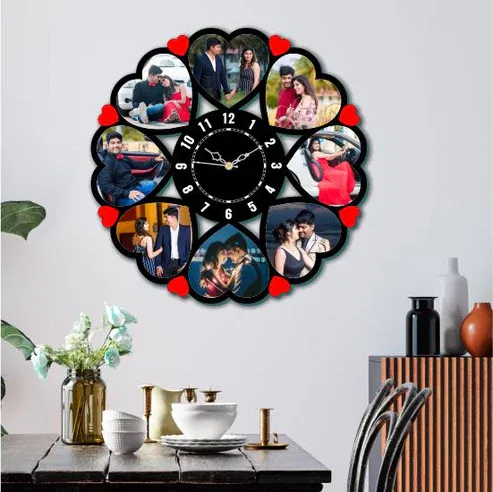 Wooden Clock with 8 Hearts annivrsary memory wedding gift  Image