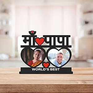MAA PAPA 2 Heart Customized Wooden Photo Frame Table Top 10 X 8 in - | Anniversary fathers day mothers day Gift | For mom dad papa mummy maa, Tabletop Image