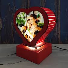 Rotating Photo Lamp Heart Shape | Personalized Gift, Anniversary Gift for Couple Special, Birthday Gift Box Night Lamp Shade Wedding Gift Photo Frame Light IAcrylic Red Color Image
