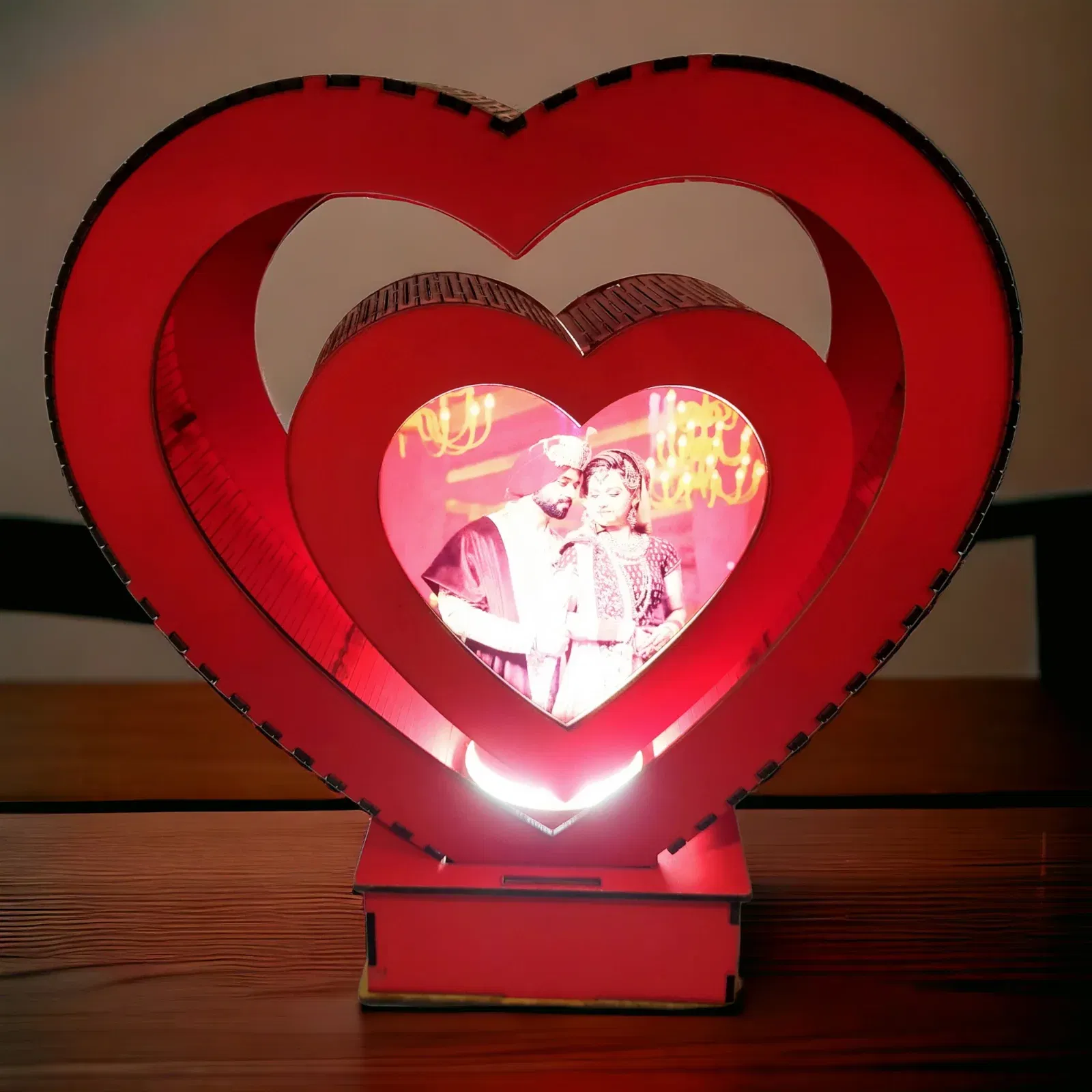 Rotating Photo Lamp Heart Shape | Personalized Gift, Anniversary Gift for Couple Special, Birthday Gift Box Night Lamp Shade Wedding Gift Photo Frame Light IAcrylic Red Color Image