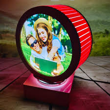 Revolving LED Photo Frame – Round annivarsary wedding romantic gift  Image