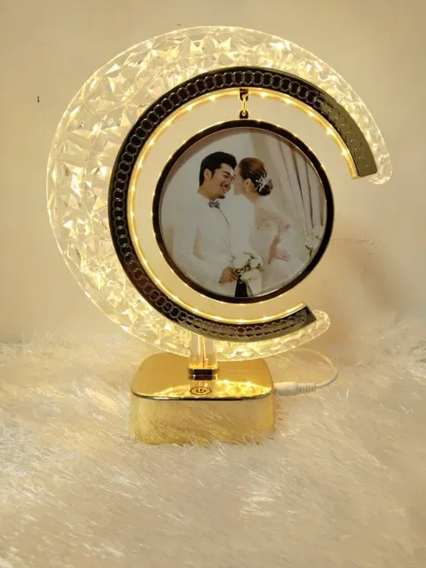 Motivatebox LED Crystal Moon LAMP Photo Frame for Gifting, Surprise and Anniversary Gifting Night Lamp (22.5 cm, Golden) Image