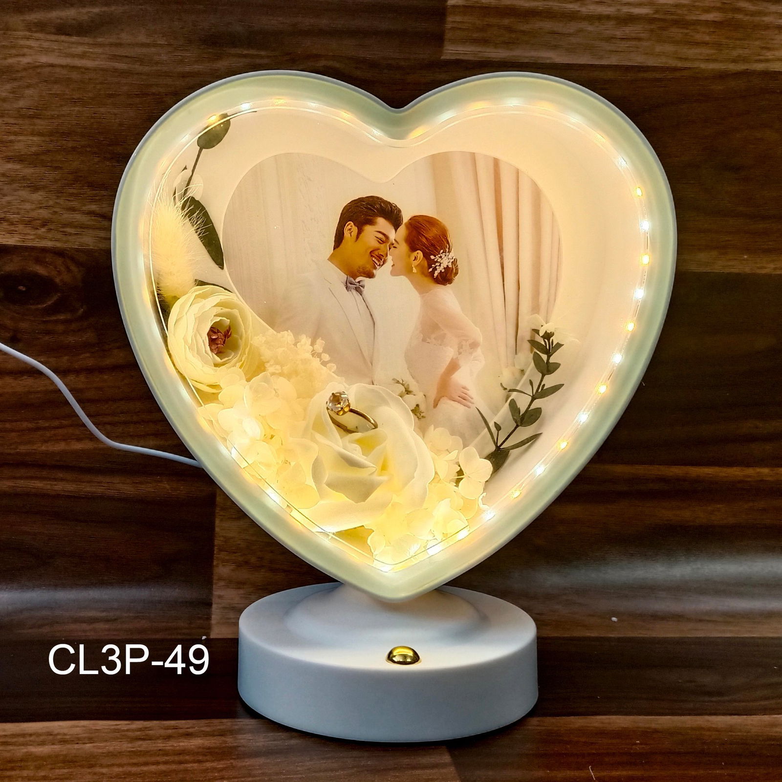 Heart Led Photo Frame with flowers with touch sensor-Gift for Birthday, Anniversary, Valentine's Day Image