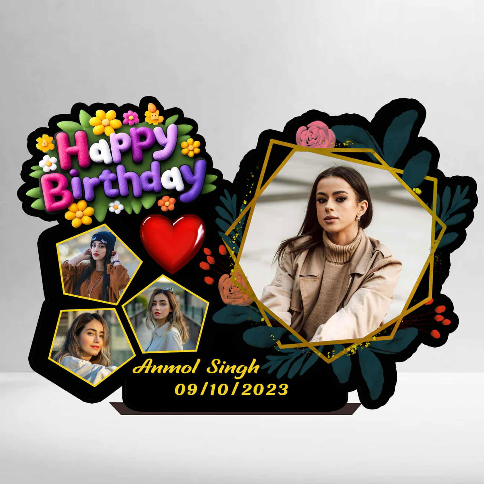 Personalized Happy Birthday Photo Frame | Custom Name & Date Printed Table Top Frame | Best Birthday Gift for Girls & Women Image