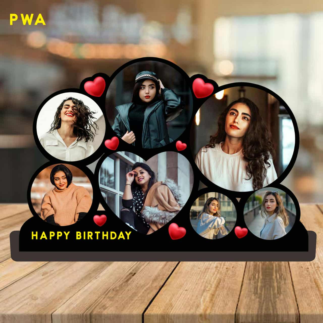 Personalized Happy Birthday Multi Photo Frame | Custom Collage Photo Frame with Heart Design | Best Birthday Gift for Girlfriend, Wife & Friend Image