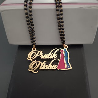 Name Pendant Mangalsutra for Women | Black Beads Gold Plated Necklace | Religious Couple Pendant Jewelry Image