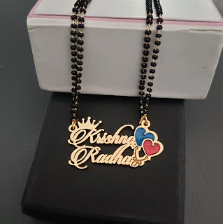 Name Pendant Mangalsutra for Women | Black Beads Gold Plated Necklace | Religious Couple Pendant Jewelry Image