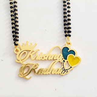 Name Pendant Mangalsutra for Women | Gold Plated Black Beads Necklace | Couple Love Pendant Jewelry Image