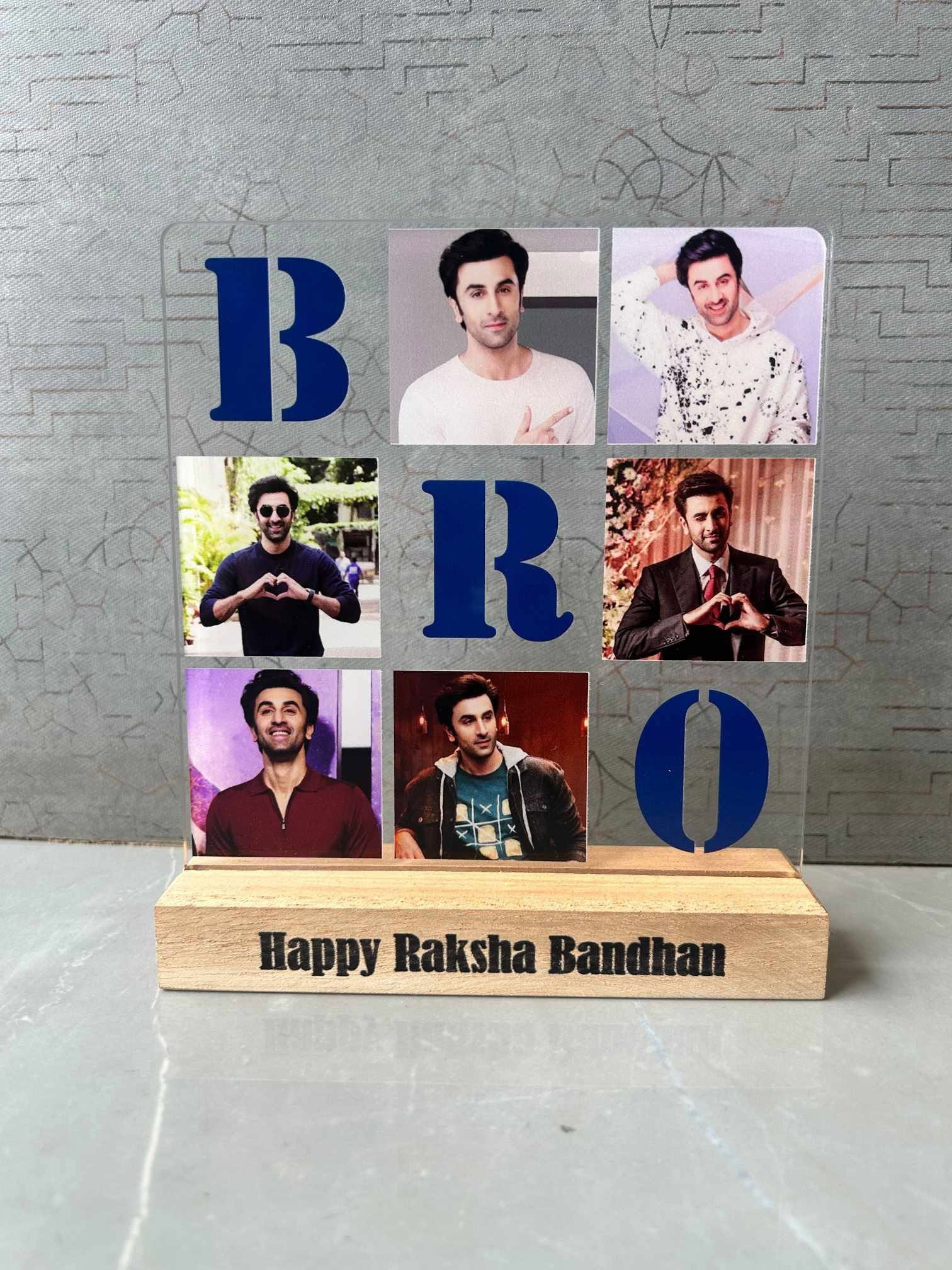 Personalized BRO Photo Acrylic Frame with Wooden Stand | Custom Raksha Bandhan Gift for Brother | Multi Photo Table Top Frame Image