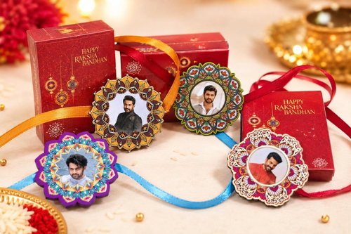 Personalized Photo Rakhi for Brother | Custom Photo Rakhi with Mandala Design | Premium Designer Rakhi | Raksha Bandhan Gift ( pack of 4 ) Image