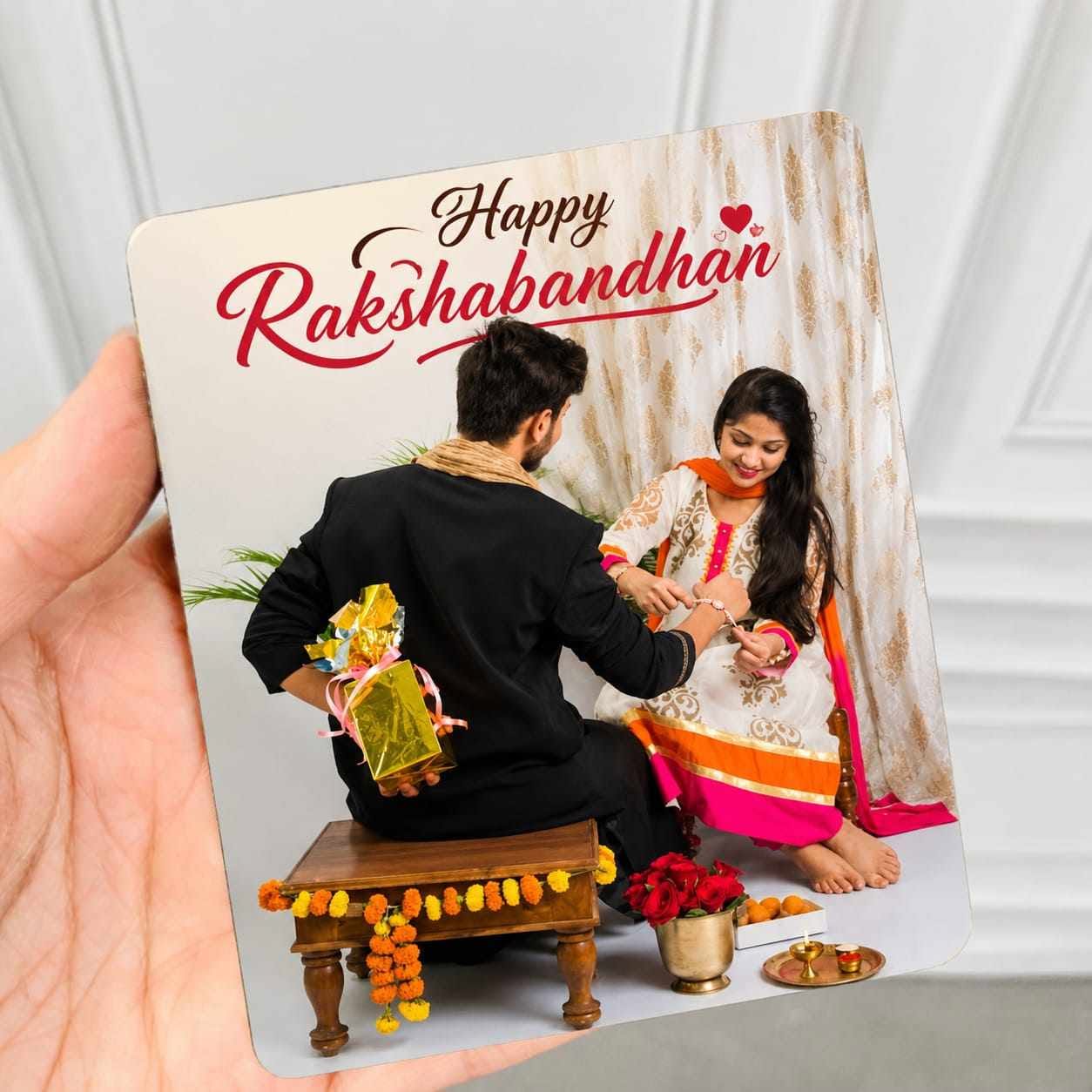 Personalized Raksha Bandhan Fridge Magnet | Custom Photo MDF Fridge Magnet | Rakhi Gift for Brother & Sister | Customized Refrigerator Magnet | HD Photo Print Image