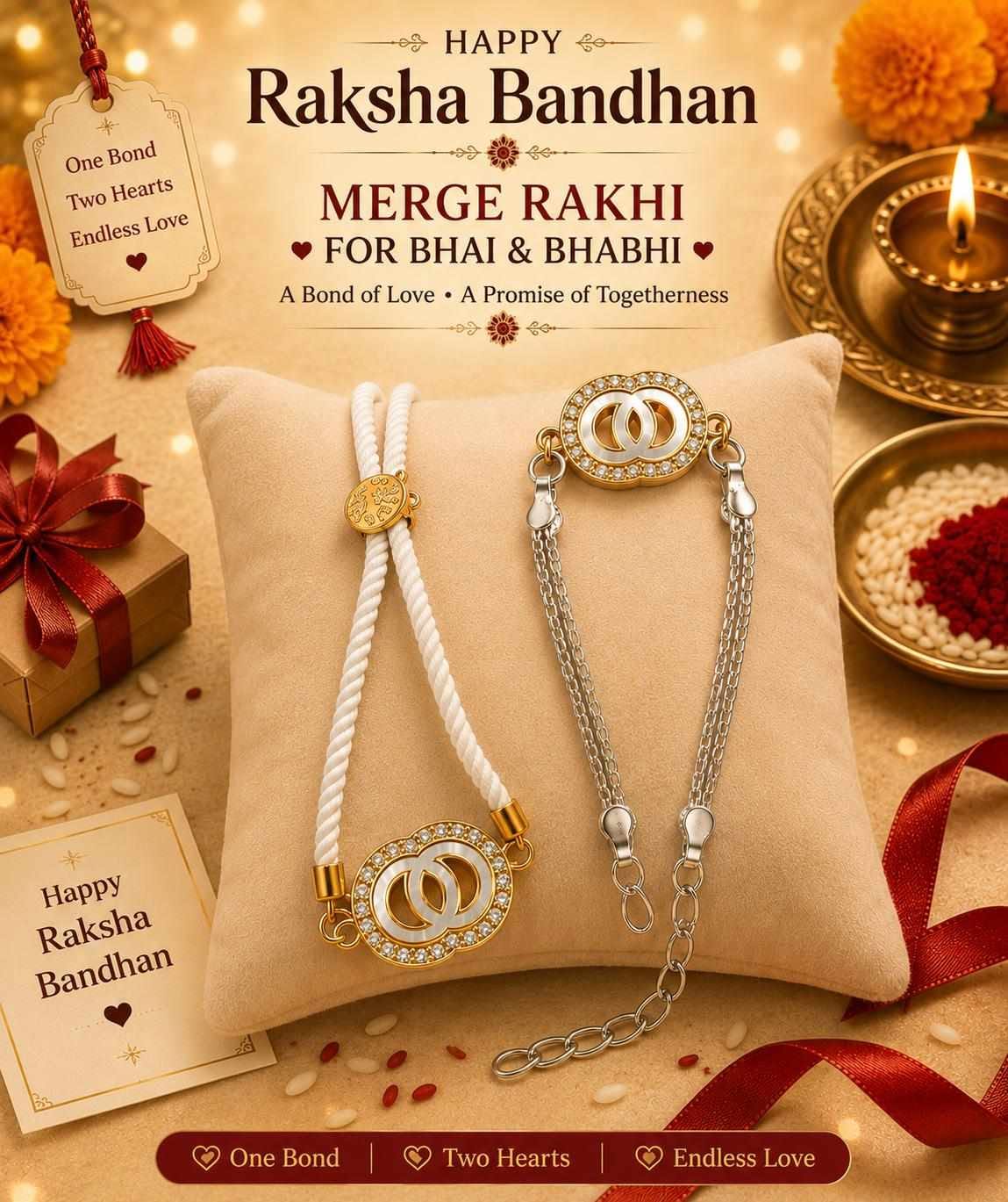 Premium Bhai Bhabhi Rakhi Set with Lumba Rakhi | Designer Couple Rakhi | Stone Work Rakhi for Brother & Bhabhi | Raksha Bandhan Gift Set Image