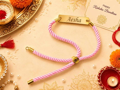 Personalized Pink Name Rakhi for Sister | Custom Name Raksha Bandhan Bracelet | Shopping Flavour Image