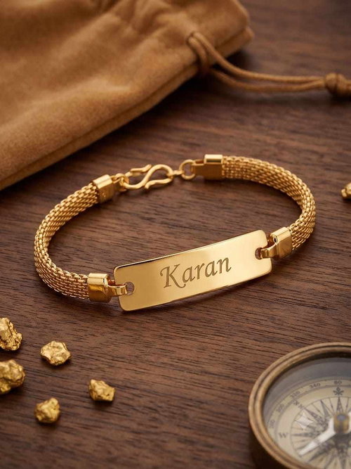 Custom Gold Name Bracelet for Men & Women | Personalized Engraved Stainless Steel Bracelet | Shopping Flavour Image