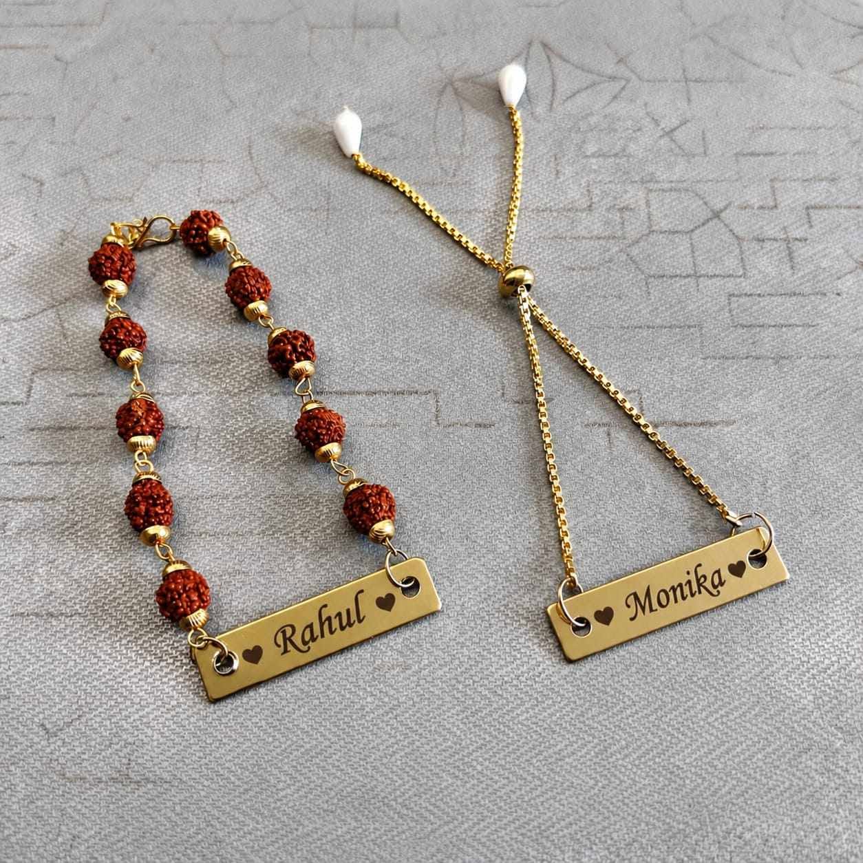 Personalized Couple Name Bracelet Set | Custom Engraved Gold Name Bracelets for Him & Her | Shopping Flavour Image